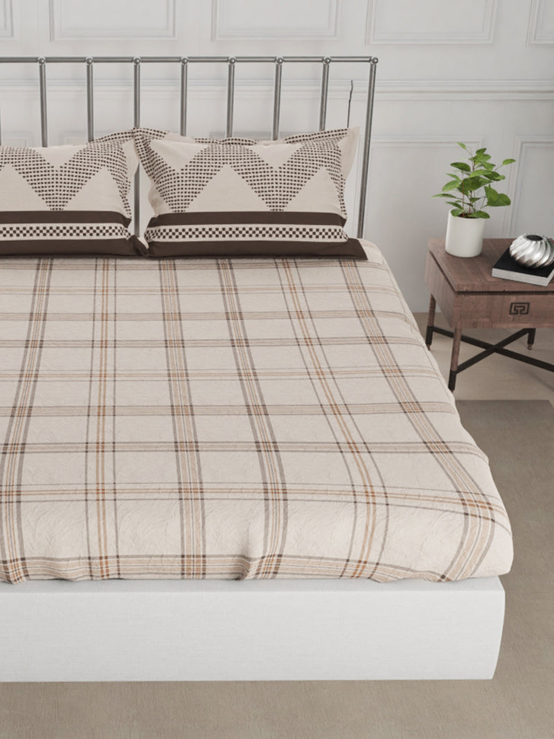 Super Fine 100% Egyptian Satin Cotton King Bedsheet With 2 Pillow Covers <small> (checks-brown/choco)</small>