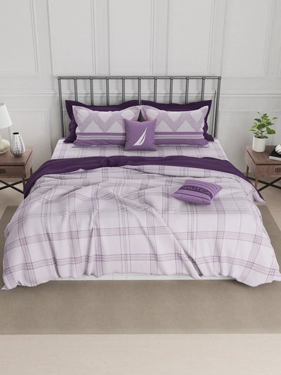 Super Fine 100% Egyptian Satin Cotton King Bedsheet With 2 Pillow Covers <small> (checks-purple)</small>
