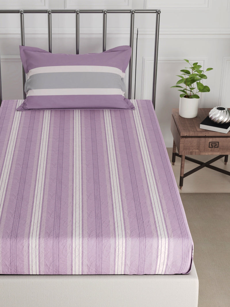 Super Fine 100% Egyptian Satin Cotton Single Bedsheet With 1 Pillow Cover <small> (stripe-purple/grey)</small>
