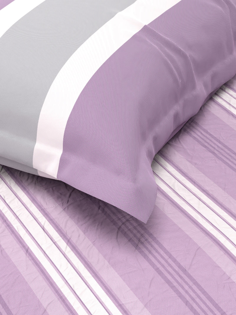 Super Fine 100% Egyptian Satin Cotton Single Bedsheet With 1 Pillow Cover <small> (stripe-purple/grey)</small>