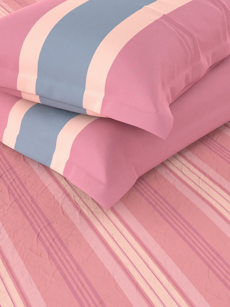 Super Fine 100% Egyptian Satin Cotton King Bedsheet With 2 Pillow Covers <small> (stripe-peach/blue)</small>
