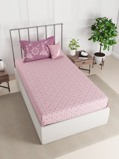 Super Fine 100% Egyptian Satin Cotton Single Bedsheet With 1 Pillow Cover <small> (floral-pink)</small>