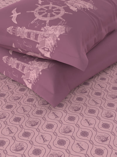 Super Fine 100% Egyptian Satin Cotton King Bedsheet With 2 Pillow Covers <small> (floral-pink)</small>
