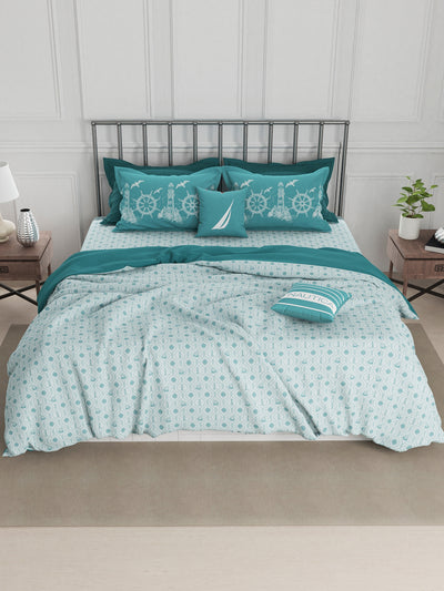 Super Fine 100% Egyptian Satin Cotton King Bedsheet With 2 Pillow Covers <small> (floral-turquoise)</small>