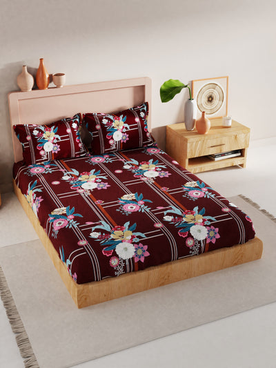 Bamboo Micro King Bedsheet With 2 Pillow Covers <small> (floral-maroon/pink)</small>