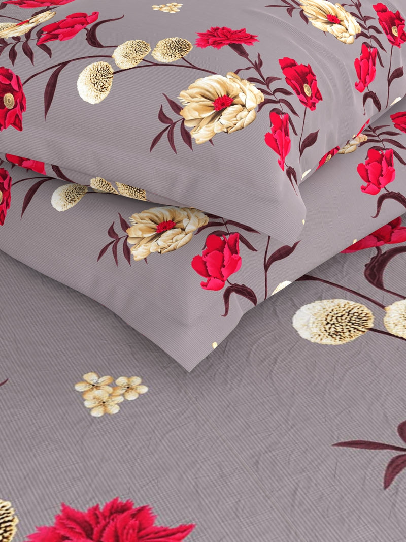 Bamboo Micro King Bedsheet With 2 Pillow Covers <small> (floral-grey/red)</small>