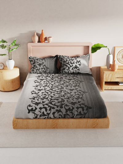 Bamboo Micro King Bedsheet With 2 Pillow Covers <small> (floral-grey/dk.grey)</small>