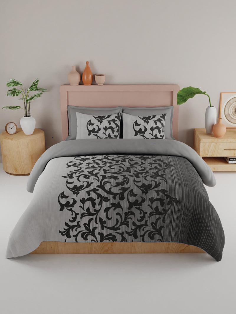 Bamboo Micro King Bedsheet With 2 Pillow Covers <small> (floral-grey/dk.grey)</small>