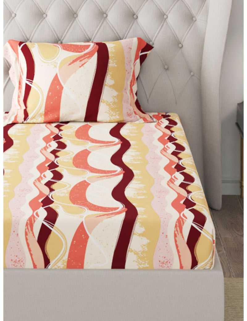Extra Smooth Micro Single Bedsheet With 1 Pillow Cover <small> (abstract-coral/beige)</small>