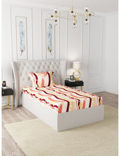 Extra Smooth Micro Single Bedsheet With 1 Pillow Cover <small> (abstract-coral/beige)</small>