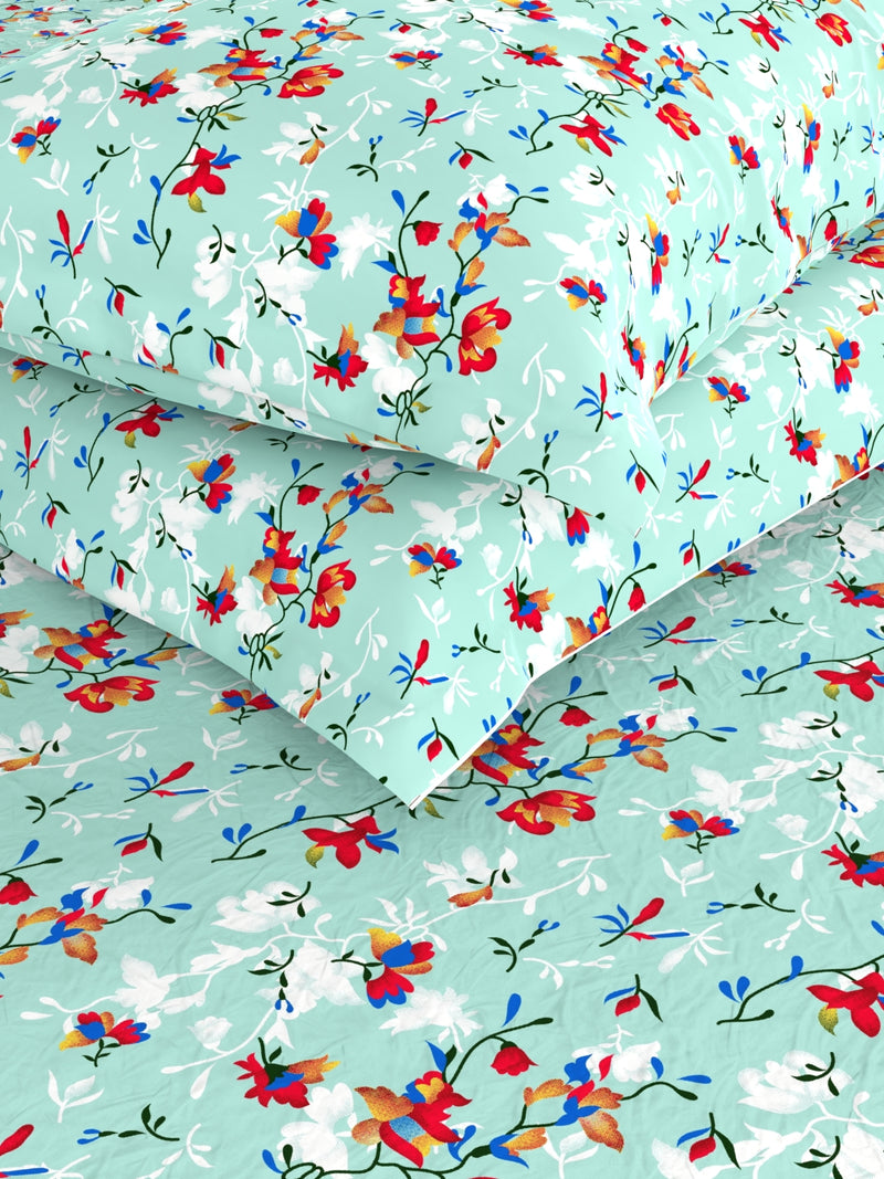 Bamboo Micro King Bedsheet With 2 Pillow Covers <small> (floral-blue/red)</small>