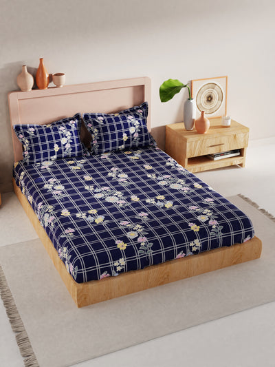 Bamboo Micro King Bedsheet With 2 Pillow Covers <small> (floral-royalblue/multi)</small>