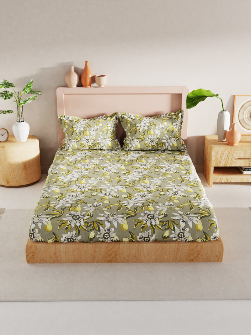 Bamboo Micro King Bedsheet With 2 Pillow Covers <small> (floral-mehandi)</small>