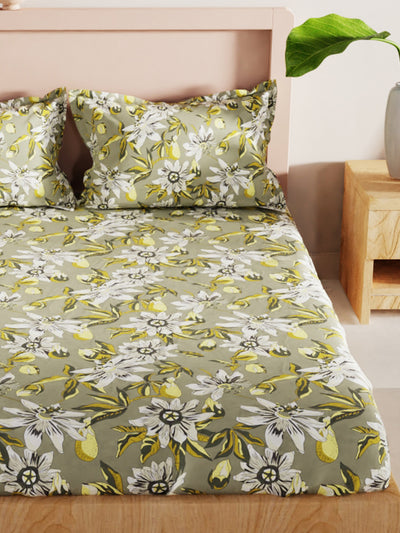 Bamboo Micro King Bedsheet With 2 Pillow Covers <small> (floral-mehandi)</small>