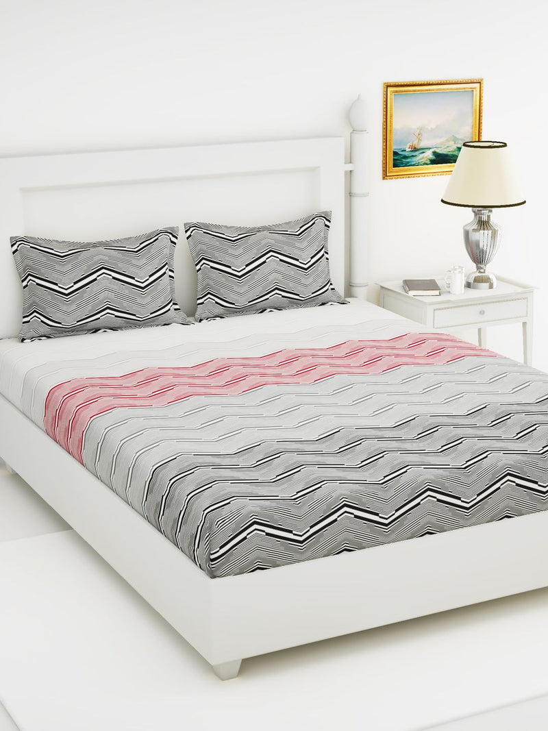 Soft 100% Natural Cotton King Size Double Bedsheet With 2 Pillow Covers <small> (stripe-grey/multi)</small>