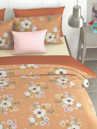 Bamboo Micro King Bedsheet With 2 Pillow Covers <small> (floral-peach)</small>