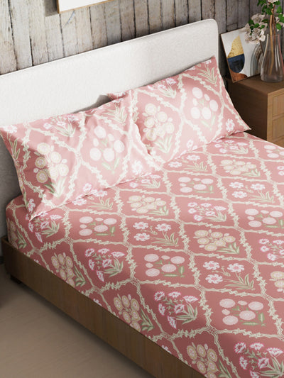 Bamboo Micro King Bedsheet With 2 Pillow Covers <small> (floral-coral)</small>