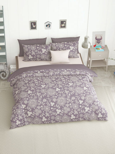 Bamboo Micro King Bedsheet With 2 Pillow Covers <small> (floral-grey)</small>