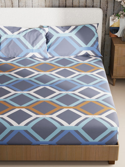 Bamboo Micro King Bedsheet With 2 Pillow Covers <small> (geometric-blue)</small>