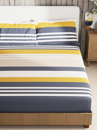 Bamboo Micro King Bedsheet With 2 Pillow Covers <small> (stripe-blue)</small>