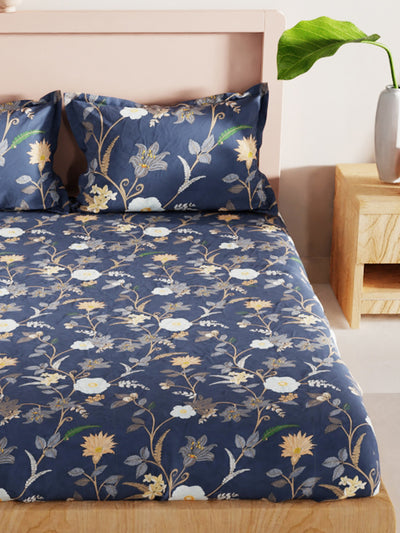 Bamboo Micro King Bedsheet With 2 Pillow Covers <small> (floral-cobalt blue)</small>