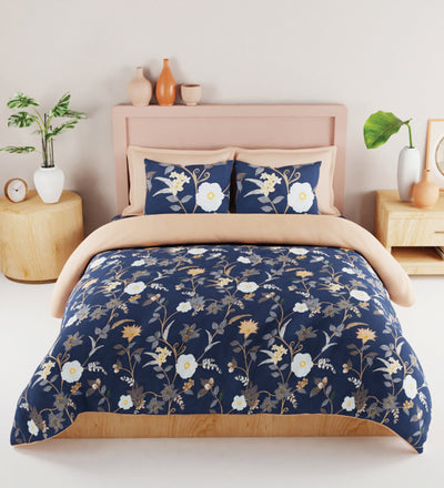 Bamboo Micro King Bedsheet With 2 Pillow Covers + 2 Pillows <small> (floral-cblt blue)</small>