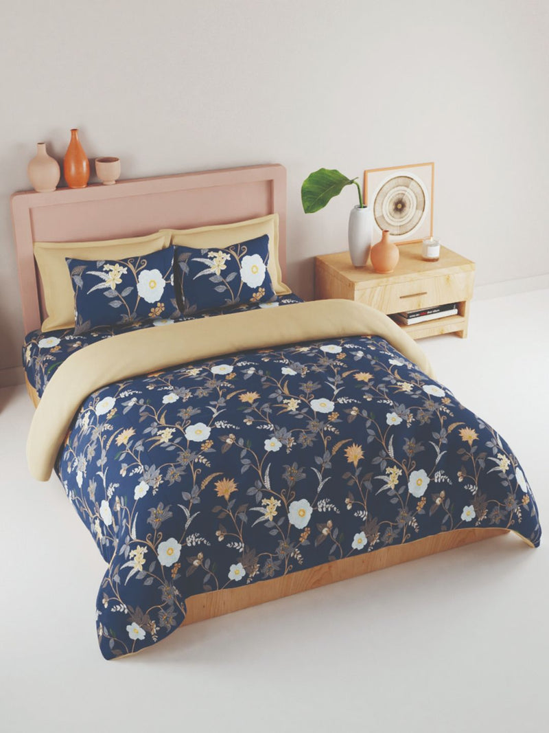 Bamboo Micro King Bedsheet With 2 Pillow Covers <small> (floral-cobalt blue)</small>
