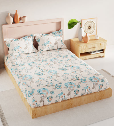 Bamboo Micro King Bedsheet With 2 Pillow Covers + 2 Pillows <small> (floral-ecru)</small>