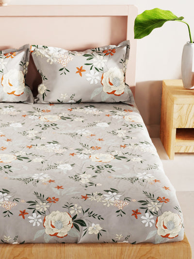 Bamboo Micro King Bedsheet With 2 Pillow Covers <small> (floral-lt.grey)</small>