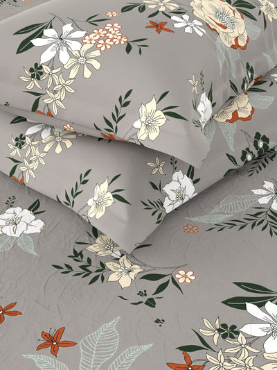 Bamboo Micro King Bedsheet With 2 Pillow Covers <small> (floral-lt.grey)</small>