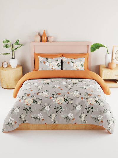 Bamboo Micro King Bedsheet With 2 Pillow Covers <small> (floral-lt.grey)</small>