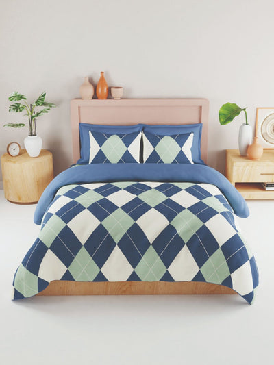 Bamboo Micro King Bedsheet With 2 Pillow Covers <small> (geometric-blue/sage)</small>