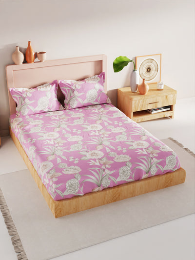 Bamboo Micro King Bedsheet With 2 Pillow Covers <small> (floral-pink)</small>