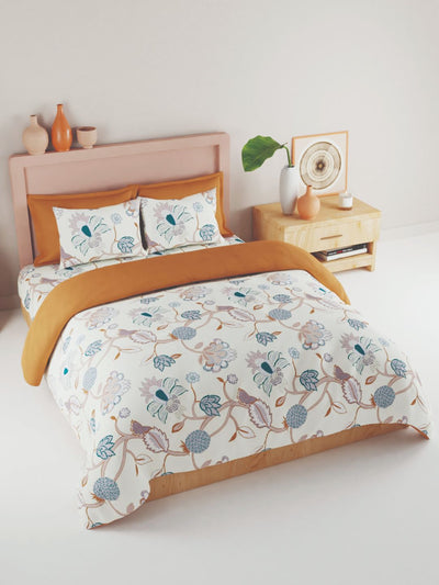 Bamboo Micro King Bedsheet With 2 Pillow Covers <small> (floral-ivory/teal)</small>