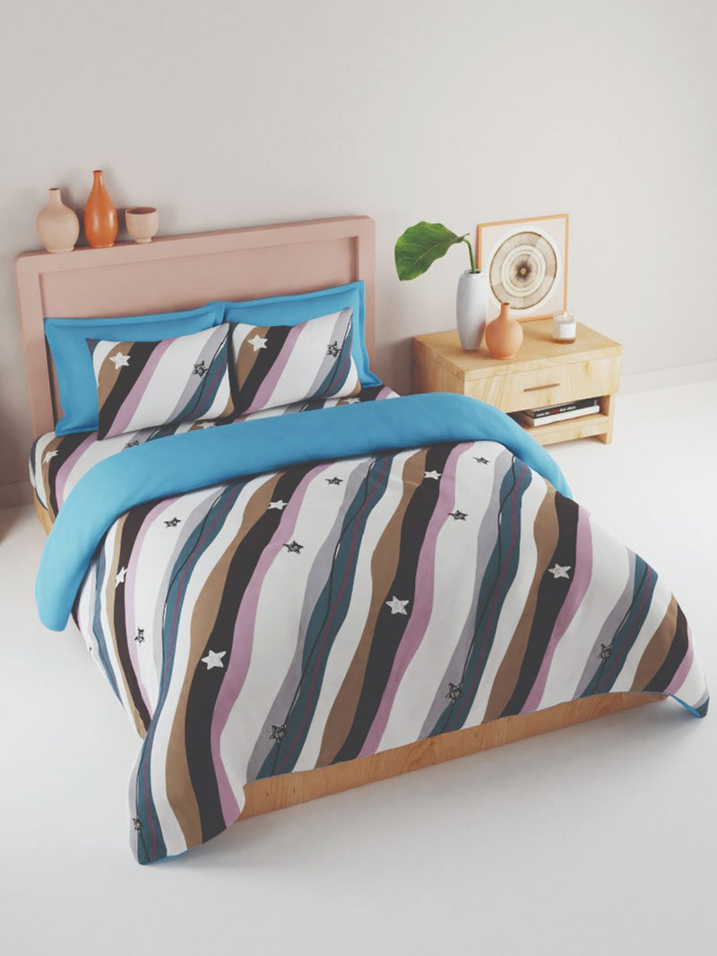 Bamboo Micro King Bedsheet With 2 Pillow Covers <small> (geometric-ivory/multi)</small>