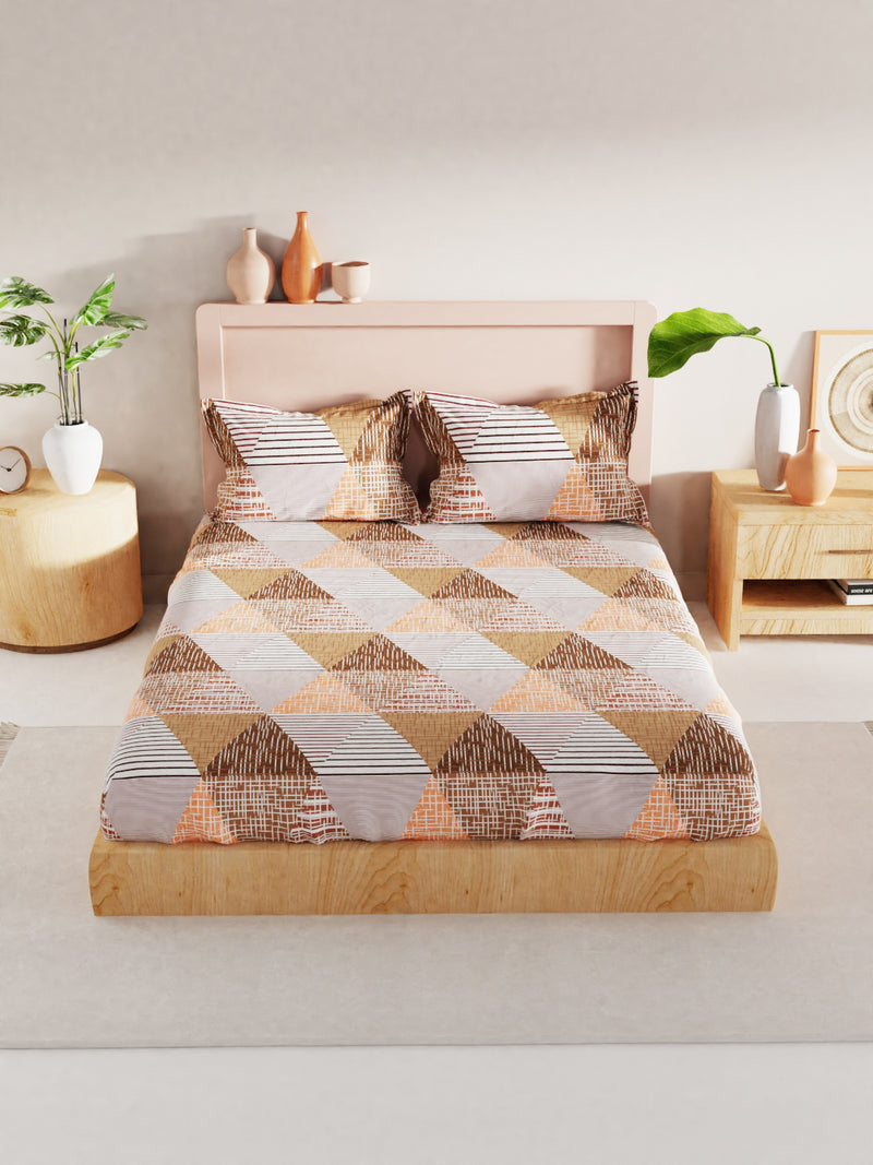 Bamboo Micro King Bedsheet With 2 Pillow Covers <small> (geometric-brown/multi)</small>