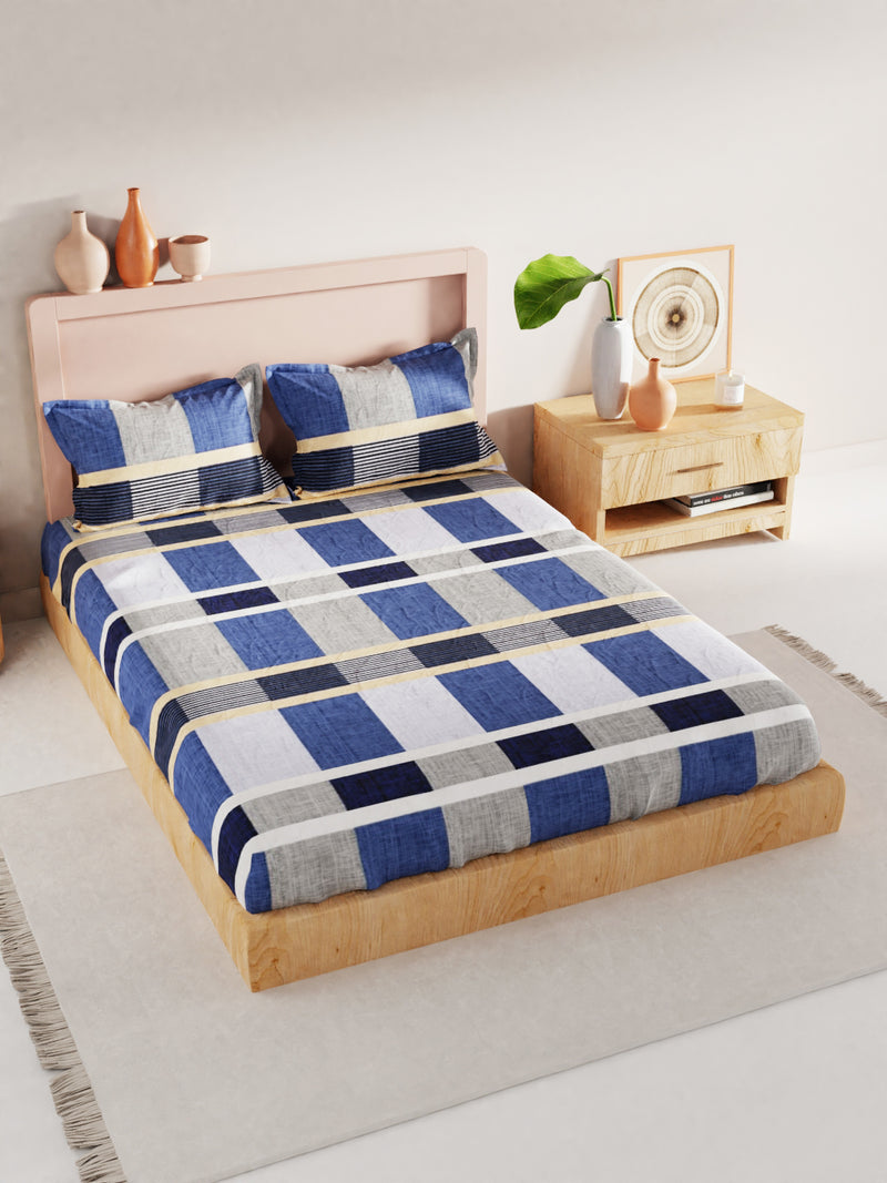Bamboo Micro King Bedsheet With 2 Pillow Covers <small> (geometric-blue/yellow)</small>
