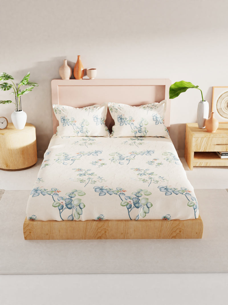 Bamboo Micro King Bedsheet With 2 Pillow Covers <small> (floral-beige)</small>