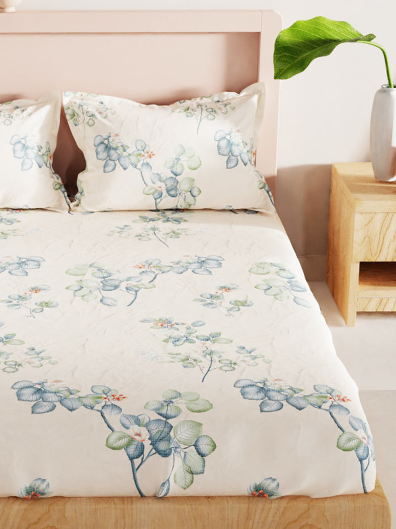 Bamboo Micro King Bedsheet With 2 Pillow Covers <small> (floral-beige)</small>