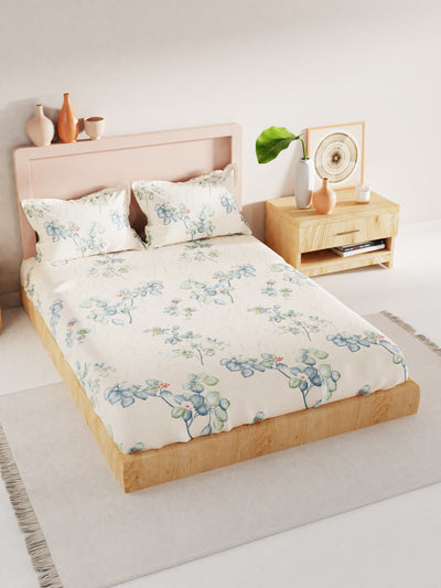 Bamboo Micro King Bedsheet With 2 Pillow Covers <small> (floral-beige)</small>