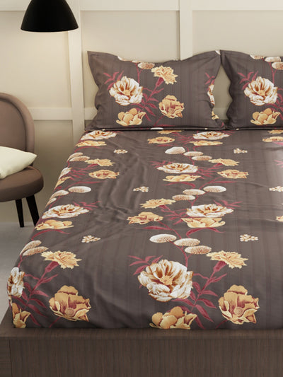 Extra Smooth Micro Double Bedsheet With 2 Pillow Covers <small> (floral-coffee)</small>