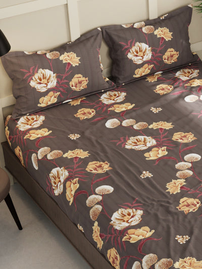 Extra Smooth Micro Double Bedsheet With 2 Pillow Covers <small> (floral-coffee)</small>