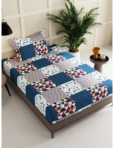 Extra Smooth Micro Single Bedsheet With 1 Pillow Cover <small> (geometric-blue)</small>