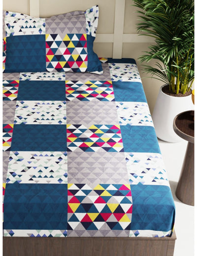 Extra Smooth Micro Single Bedsheet With 1 Pillow Cover <small> (geometric-blue)</small>
