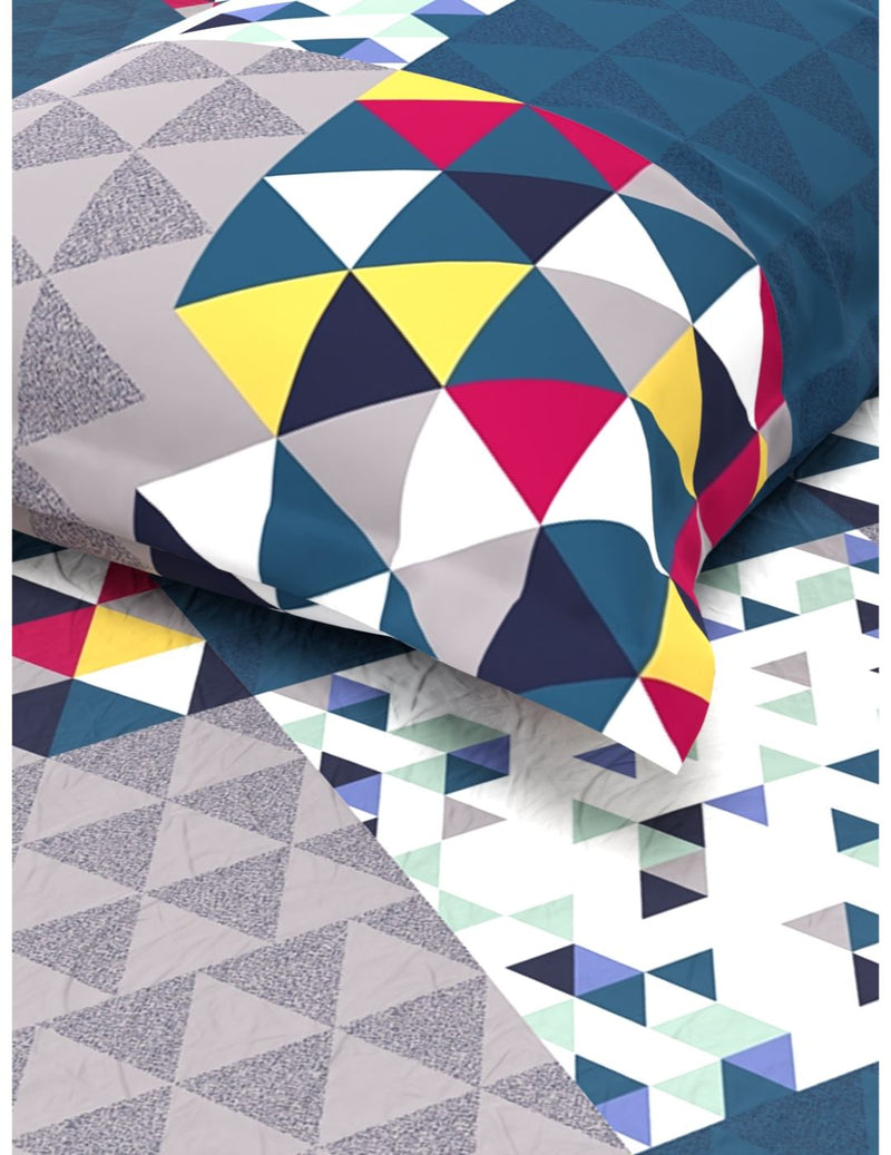 Extra Smooth Micro Single Bedsheet With 1 Pillow Cover <small> (geometric-blue)</small>