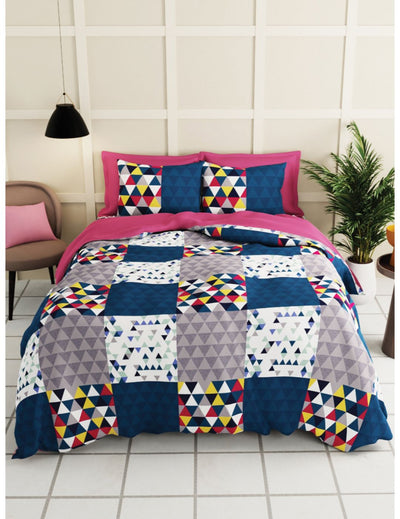 Extra Smooth Micro Single Bedsheet With 1 Pillow Cover <small> (geometric-blue)</small>