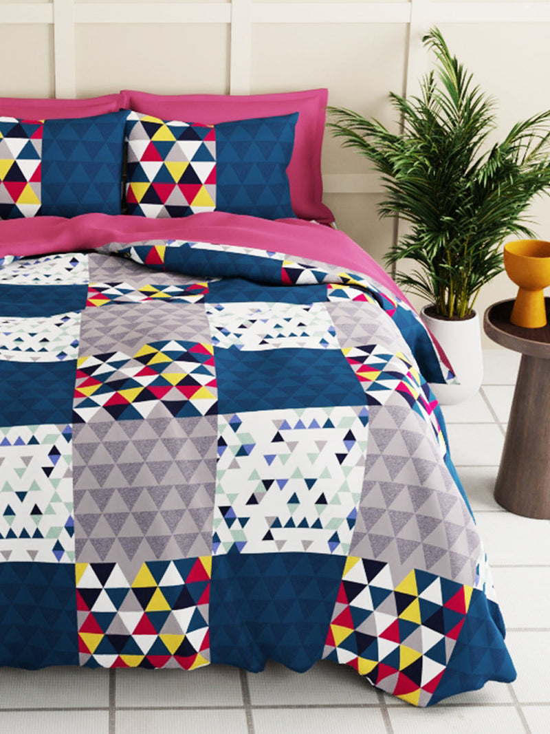Extra Smooth Micro Double Bedsheet With 2 Pillow Covers <small> (geometric-blue)</small>