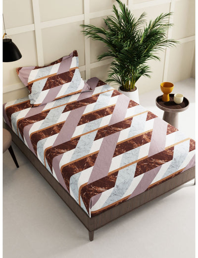 Extra Smooth Micro Single Bedsheet With 1 Pillow Cover <small> (geometric-khaki/beige)</small>