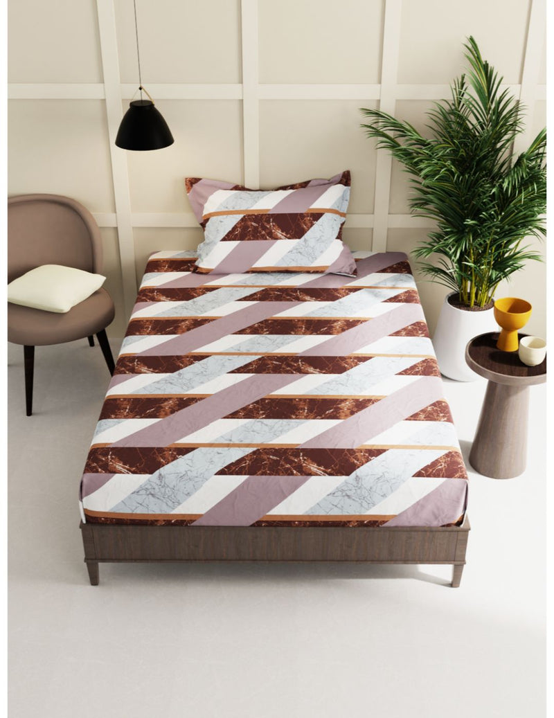 Extra Smooth Micro Single Bedsheet With 1 Pillow Cover <small> (geometric-khaki/beige)</small>