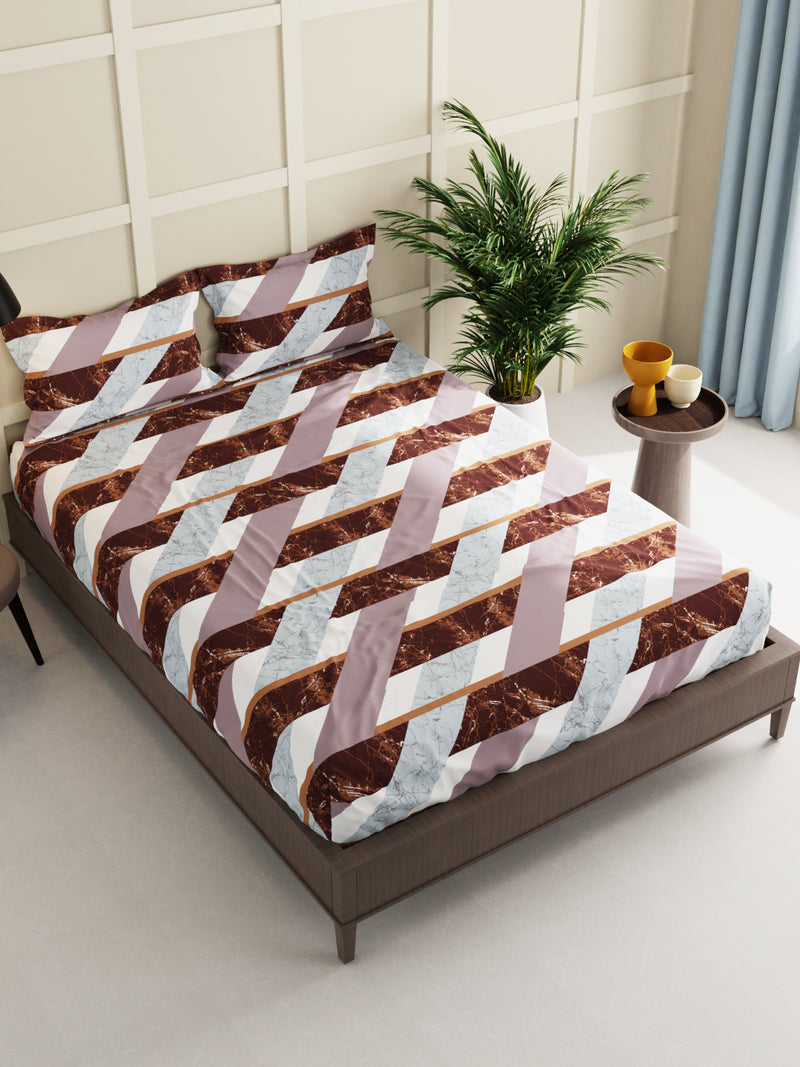 Extra Smooth Micro Double Bedsheet With 2 Pillow Covers <small> (geometric-khaki/beige)</small>